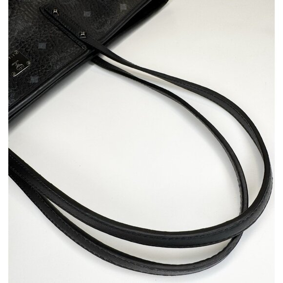 MCM Black Visetos Anya Tote Shoulder Bag Top Zip Carryall - Picture 8 of 12